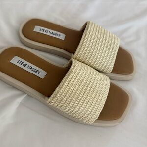 Steve Madden Cream Woven Slide Sandals
